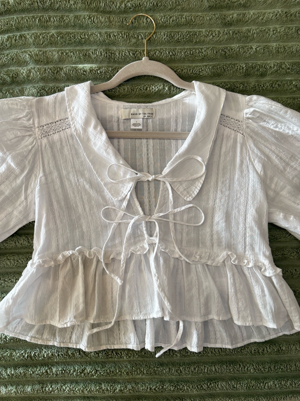 White Lightweight Peasant Tie-Front Blouse